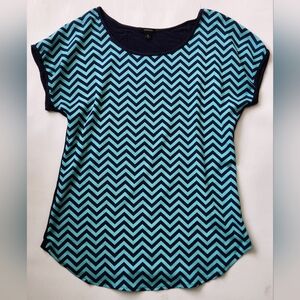 Espresso Chevron Patterned Aqua and Navy Blue Women's Top